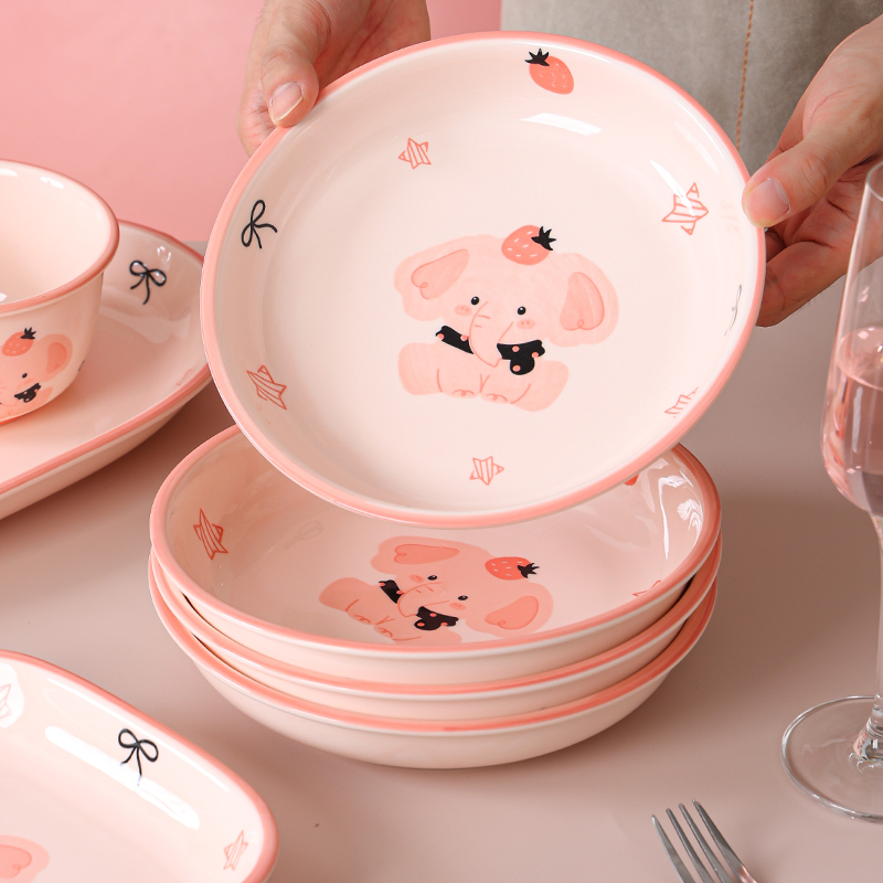 【卡通釉下彩】粉色陶瓷菜盘子