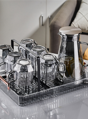 高档轻奢玻璃杯套装家用客厅待客茶杯耐热带把杯子ins女生喝水杯