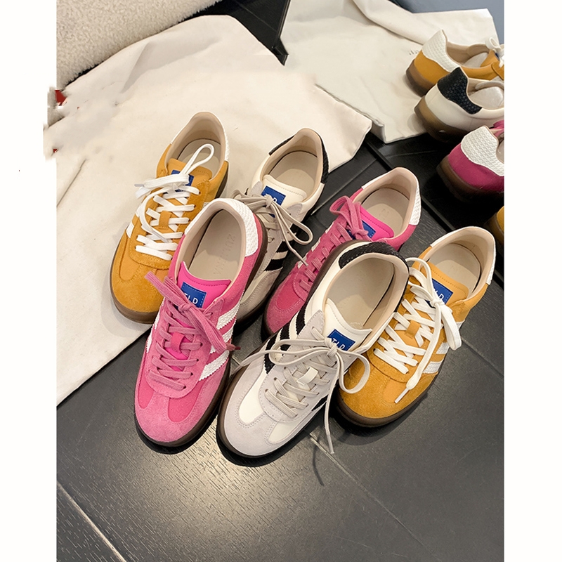 超火德训鞋女款2025新款夏季粉色内增高户外休闲黄色真皮阿甘鞋子