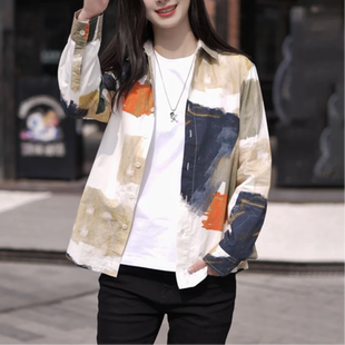 时尚 男士 百搭文艺休闲宽松上衣7595 衬衫 纯棉日系潮流扎染长袖