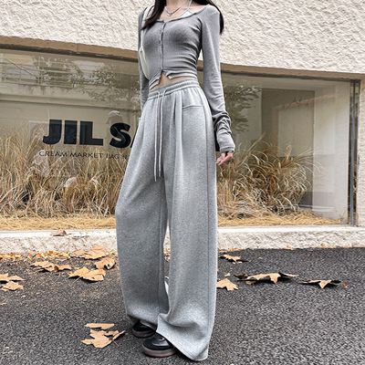 慵懒阔腿裤女秋季2026新款小个子运动卫裤宽松垂坠感休闲拖地长裤