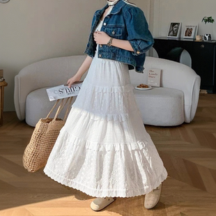2026新款 春夏女显瘦花边半身裙a字长裙 爆款 白色蕾丝蛋糕裙子女款