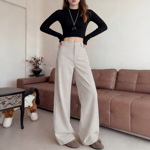 2026新款 女裤 春秋季 胖mm高腰窄版 子 西装 垂坠感老钱风阔腿裤 直筒裤