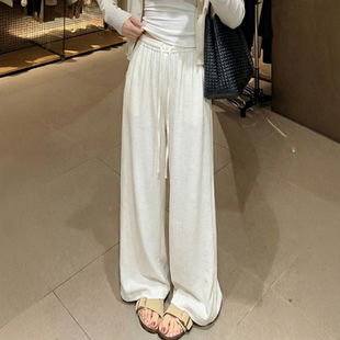 天丝亚麻白色棉麻阔腿裤 薄款 2026新款 高腰垂坠感九分直筒 女夏季