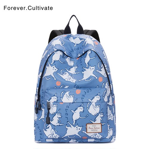 Forever cultivate初中生书包女大学生简约百搭卡通印花双肩背包 - 封面