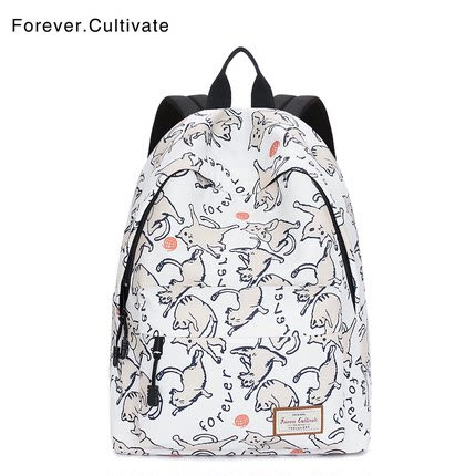forever双肩包2026新款卡通印花学生书包女高中生电脑包旅行背包