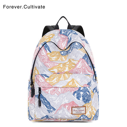 Forever cultivate印花双肩背包女2026新款书包女大学生可装电脑