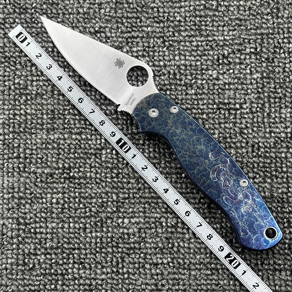 蜘蛛 C81闪电纹钛合金柄折刀户外野营狩猎战术防身口袋EDC工具刀