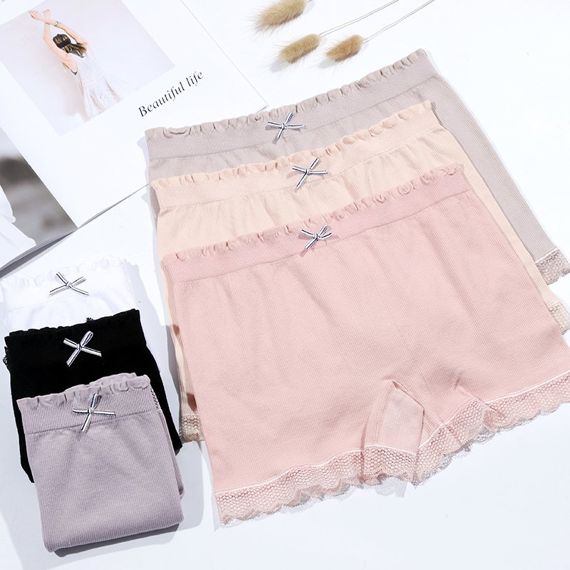 薄款蕾丝安全裤女防走光不卷边夏天学生保险平角修身白色打底短裤