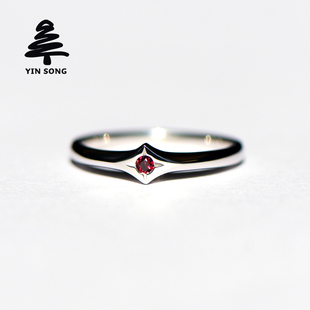 四芒星戒指 银松925银镶天然红宝石蓝宝石钻石海蓝宝女款彩色宝石