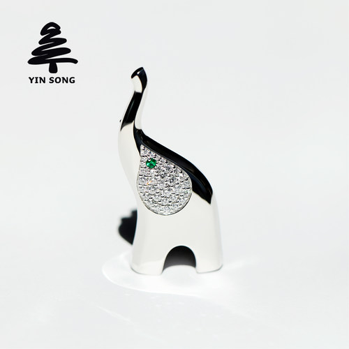 大象胸针 银松925银镶天然祖母绿培育钻男女同款胸针