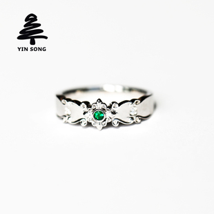 鸢尾花戒指 银松定制925银镶祖母绿海蓝宝石红宝石女首饰天然钻石