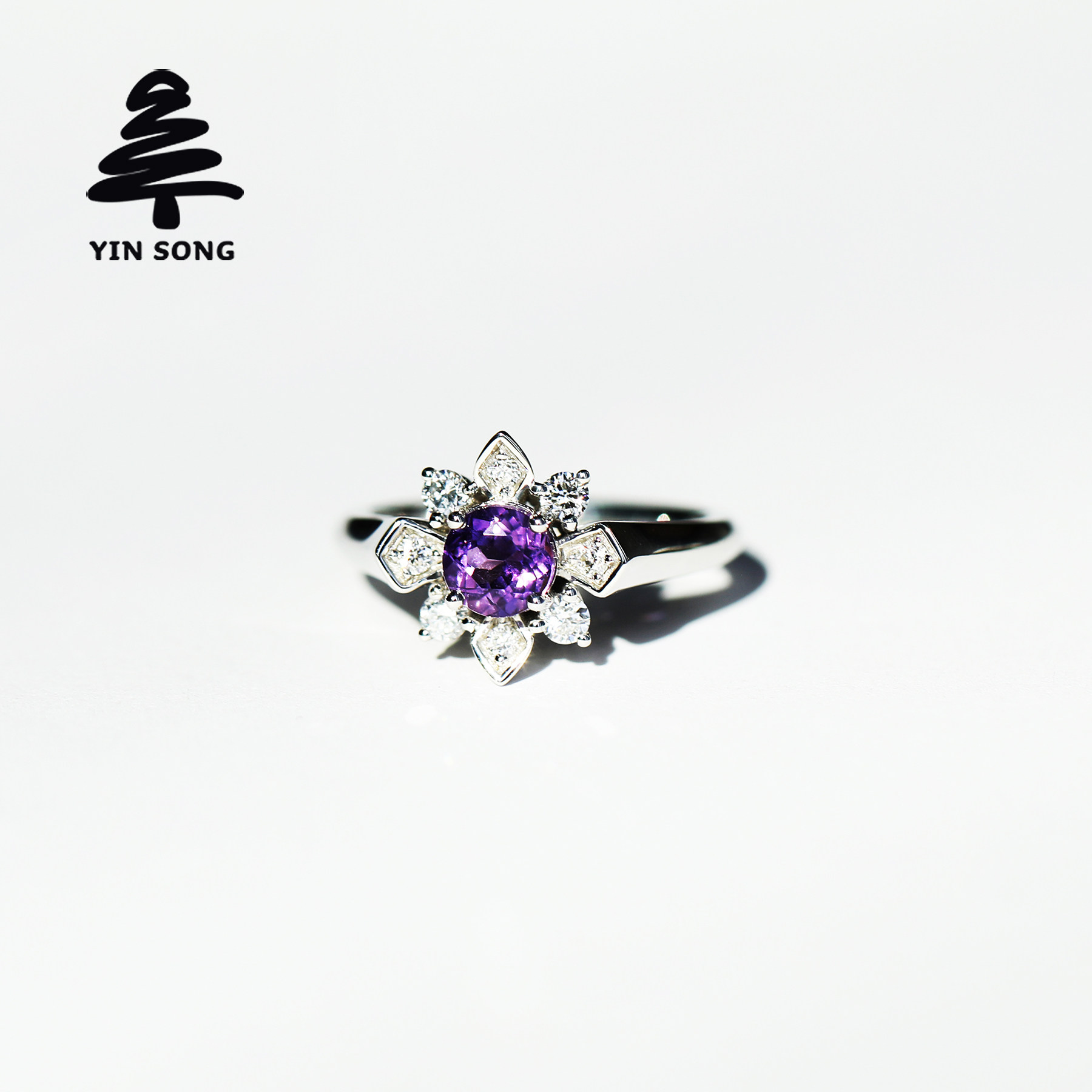 天然紫水晶伴培育钻，珠宝工艺