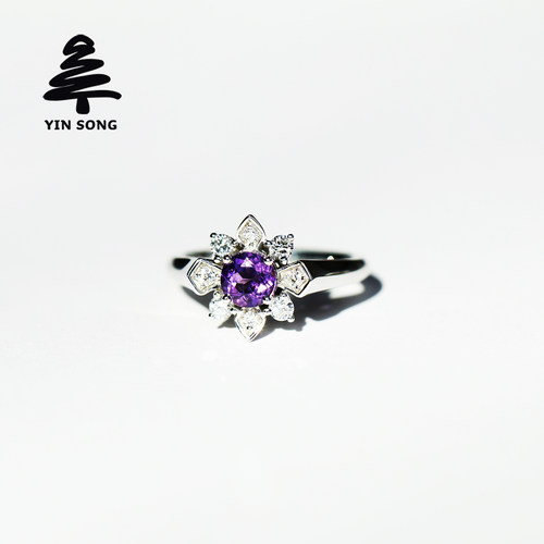 天然紫水晶伴培育钻，珠宝工艺