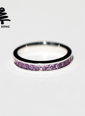 排镶紫蓝宝戒指 银松925银Pt950铂金镶天然紫色蓝宝石男女款排戒