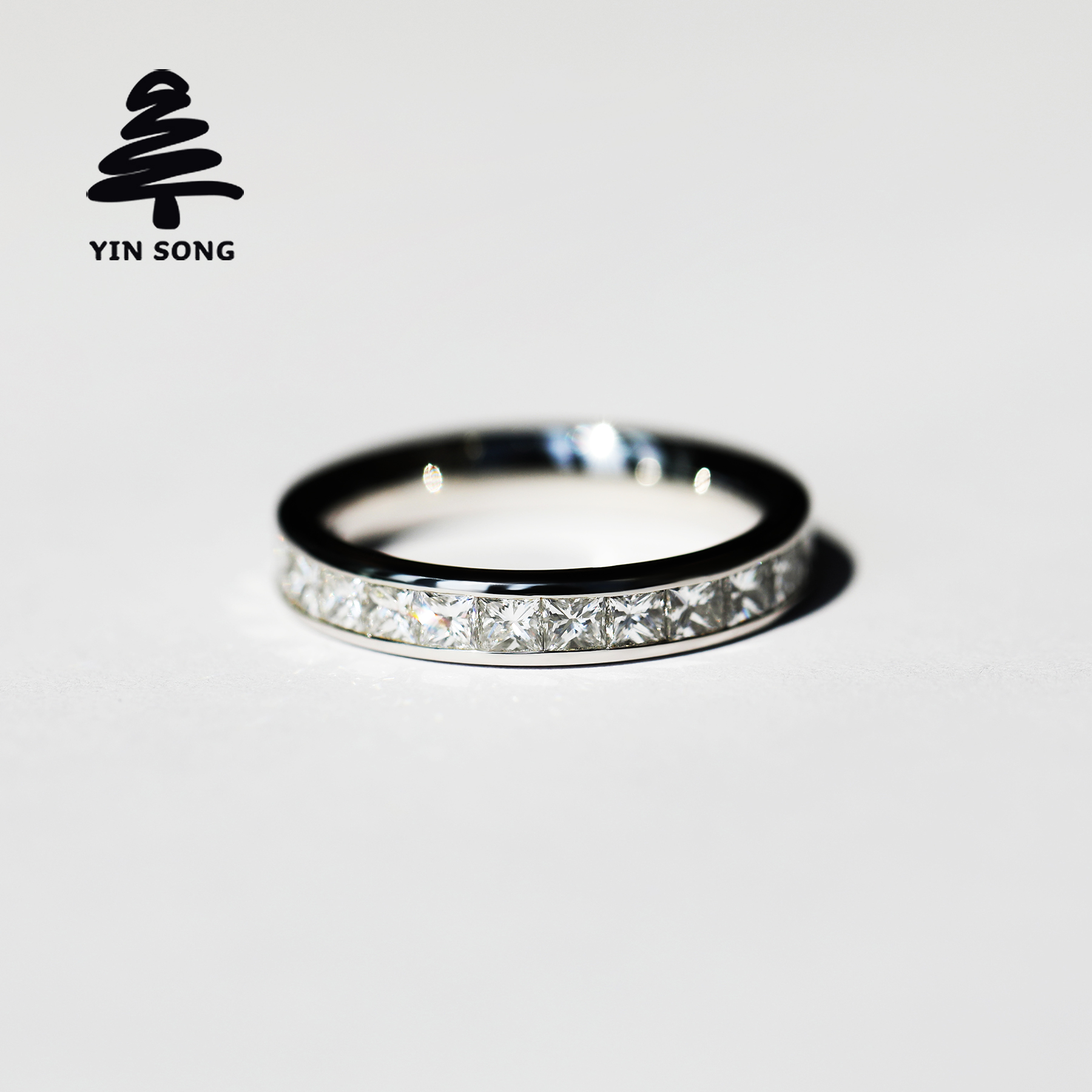 整圈排镶培育钻石戒指 银松首饰Pt900铂金男女公主方情侣对戒