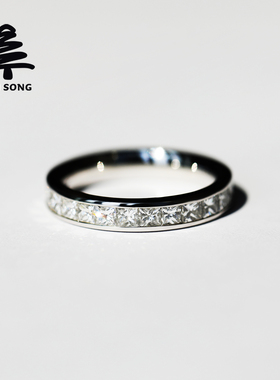 整圈排镶培育钻石戒指 银松首饰Pt900铂金男女公主方情侣对戒