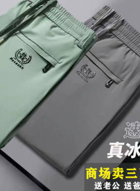 中年男士休闲裤高弹力真丝中青年新款夏季薄款冰丝速干九分裤