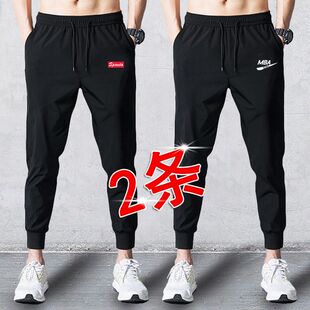 直筒卫裤 休闲裤 子宽松运动裤 小脚夏季 裤 冰丝薄款 加肥大码 韩版 男士