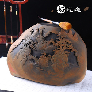 好运道 安徽黄山砚台摆件 金星金晕歙砚大砚台黄山邀月