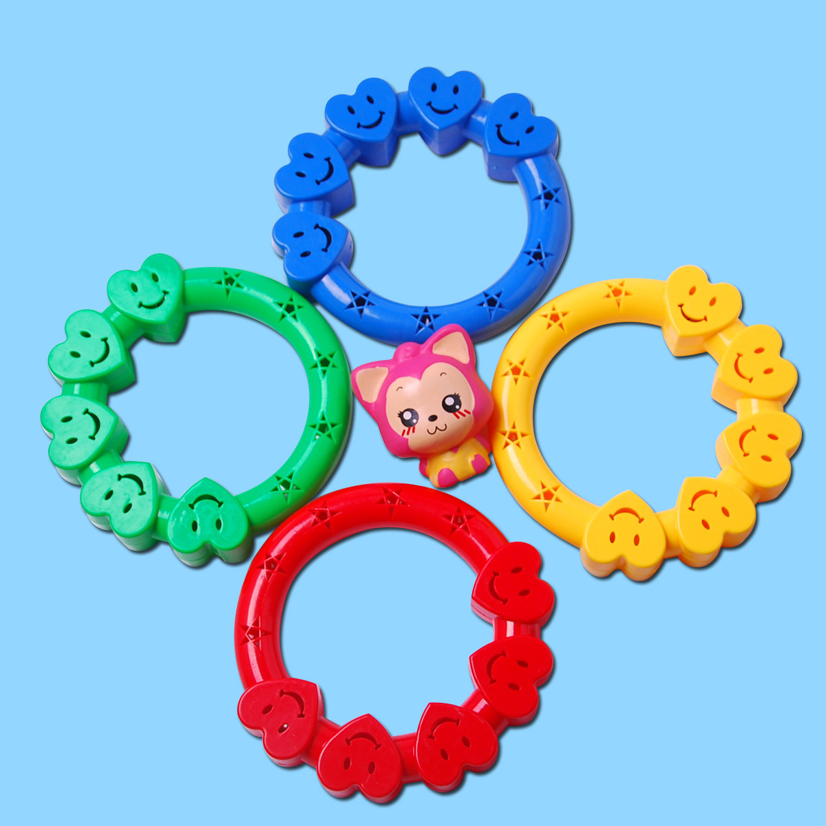 爱心手环塑料婴儿童有声健身体操环手摇铃幼儿园晨操抓握安抚包邮