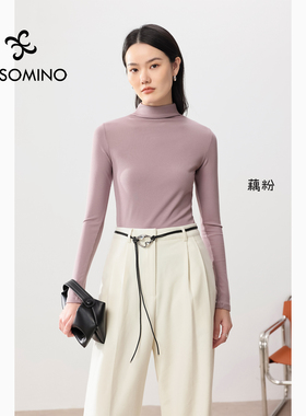 秋打底衫女半高延伸领纯色保暖发热桑蚕丝百搭显瘦多色Y530CAKAB