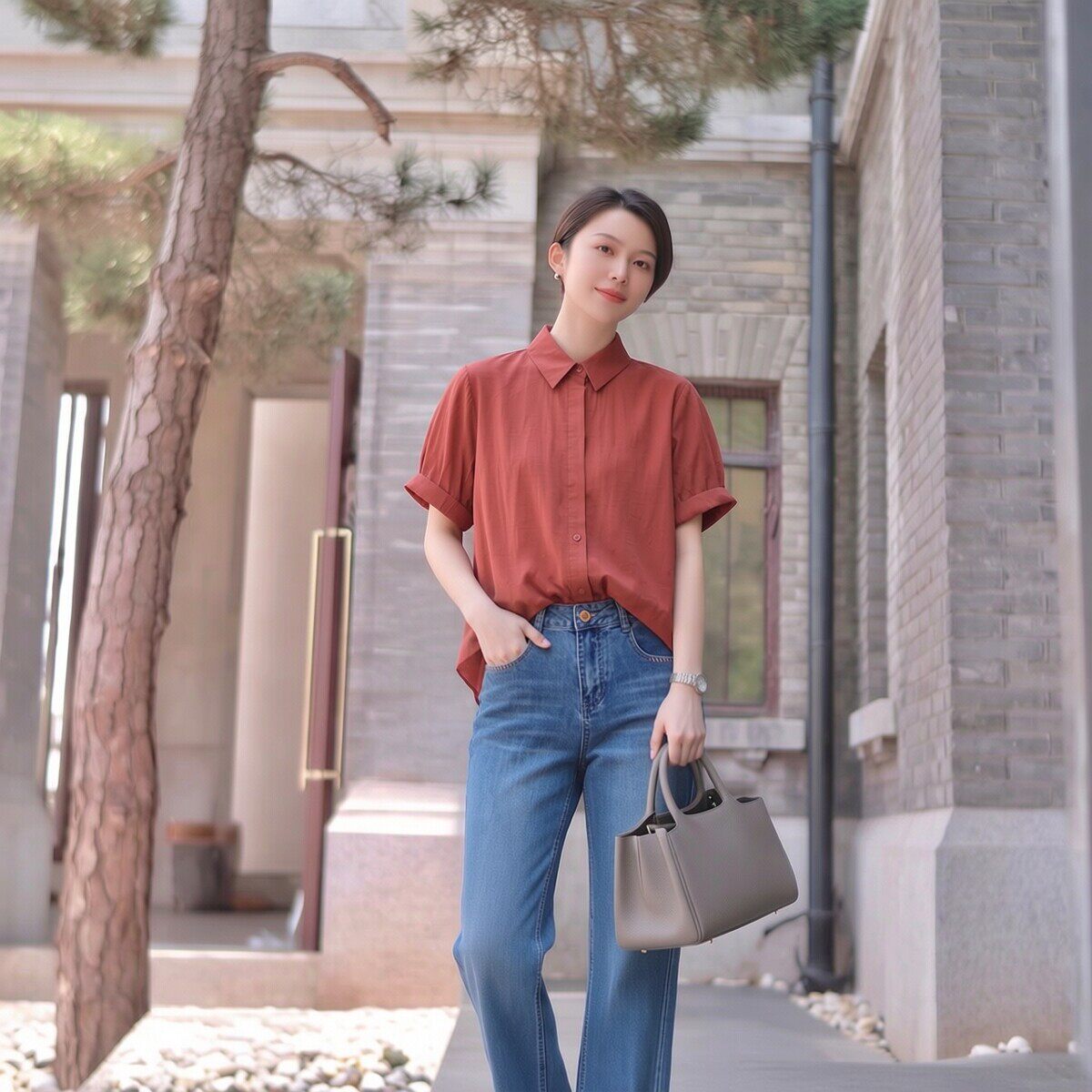 衣莎美诺夏天丝短袖衬衫女上衣