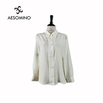 衣莎美诺春秋天丝莱赛尔长袖衬衫女上衣米色Y332C3424