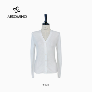 开衫 弹力百搭通勤外套法式 天鹅黑Y530C2327时尚 nqt春秋V领针织衫