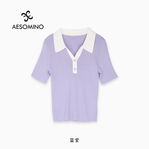 【新品】25春短袖翻领V领撞色Polo衫修身上衣套衫黑色Y397CM061