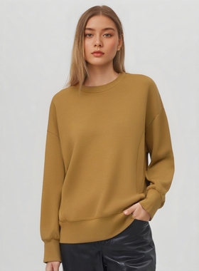 休闲春秋宽松圆领咖色卫衣女短外套上衣套头衫Y150C1007