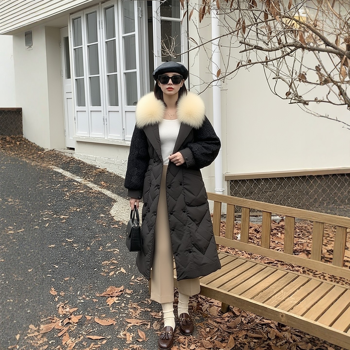 【超值撤柜】商场冬羽绒服女款黑色中长款大毛领修身64124209