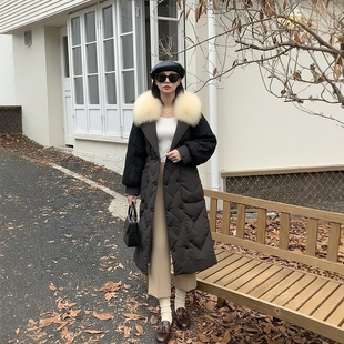 【超值撤柜】商场冬羽绒服女款黑色中长款大毛领修身64124209