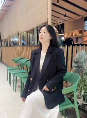 2026年拉谷谷藏青色西装外套女春秋款