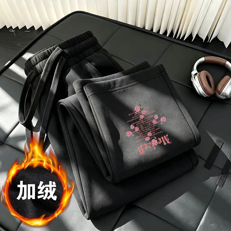 新款秋冬季加绒直筒裤男潮流in休闲裤