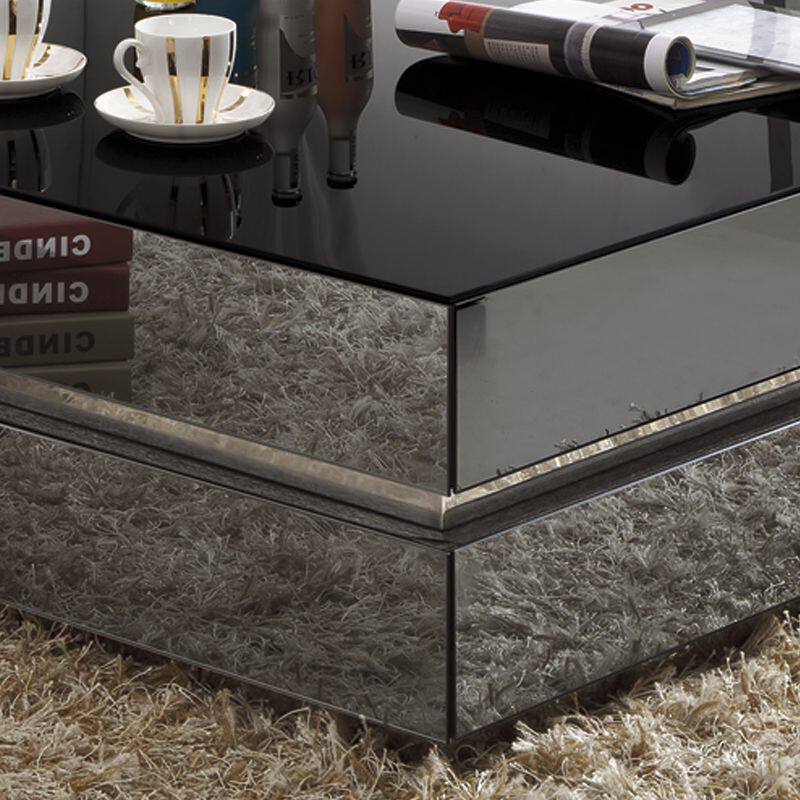 简约现代小户型黑色正方形茶几钢化玻璃茶几组合方几电视柜茶桌