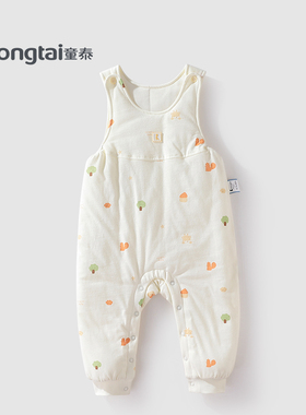 童泰宝宝背带棉裤秋冬薄棉男女童对开闭裆裤子婴儿内搭棉裤100克