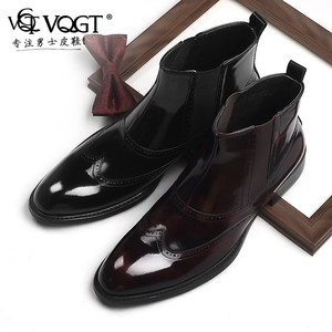 VQGT2019新款男士马丁靴漆皮皮靴男切尔西靴真皮高帮皮鞋牛皮男靴