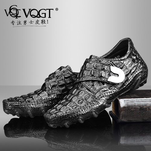 VQGT2018新款韩版潮流男靴真皮鳄鱼纹皮靴马丁靴牛皮高帮男鞋短靴