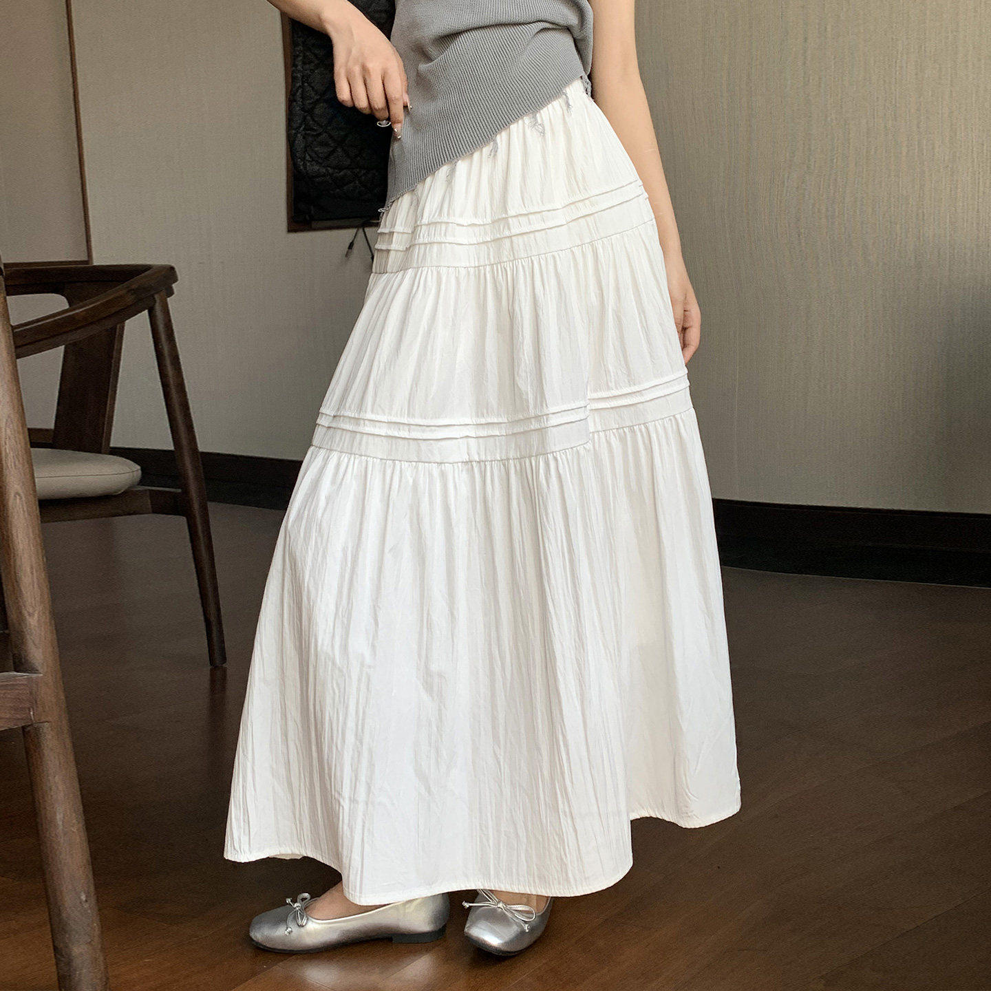 白色a字半身裙女夏2026新款蛋糕伞裙垂感法式高端精致气质长裙子