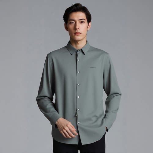 S253074F21爱登堡男装正品新款秋装商务休闲针织长袖衬衫