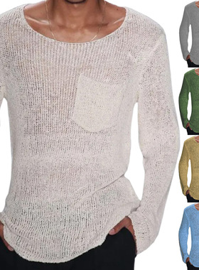 Solid color stylish crew neck sweater man 纯色时尚圆领毛衣男