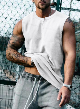 Summer solid color sport buckle tank top for men 运动背心男