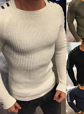 Solid color casual crew neck pullover sweater 休闲套头毛衣男