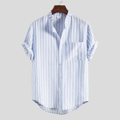Summer Men's Shirt Short Sleeve Striped Color Slim Fit