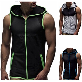 Summer new fashion casual men's sleeveless hooded T-shirt