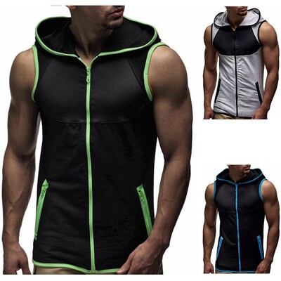 Summer new fashion casual men's sleeveless hooded T-shirt