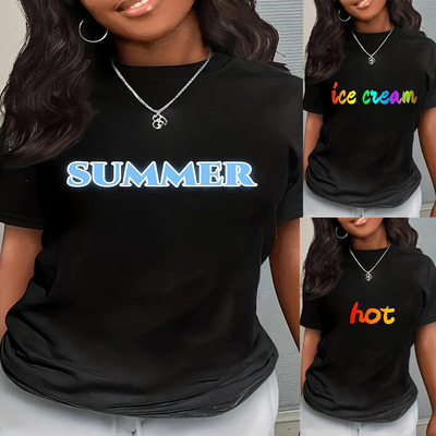 女式圆领印花短袖T恤上衣