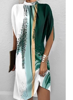 Fashion crew-neck loose print short-sleeved dress 短袖连衣裙