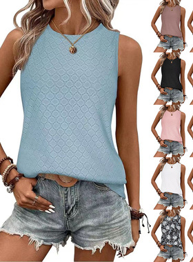 Summer new crew-neck loose tank top T-shirt 圆领镂空无袖背心